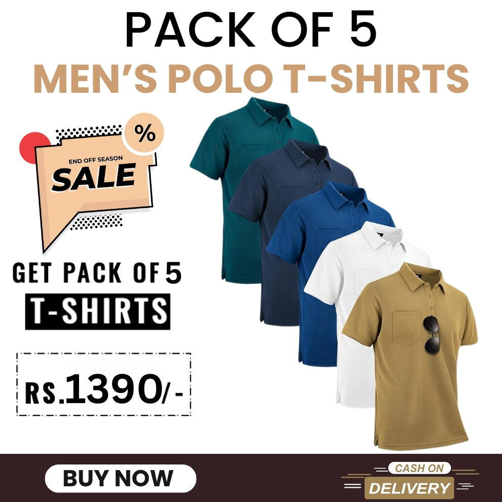 Men's Polo Premium Cotton T-Shirts | Pack of 5