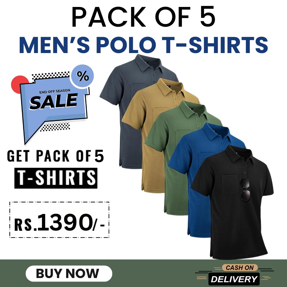 Men's Polo Premium Cotton T-Shirts | Pack of 5