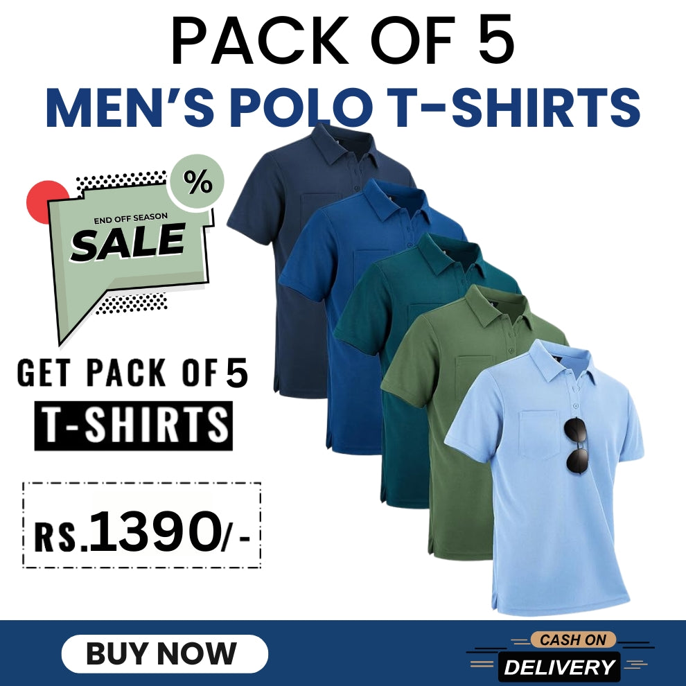 Men's Polo Premium Cotton T-Shirts | Pack of 5