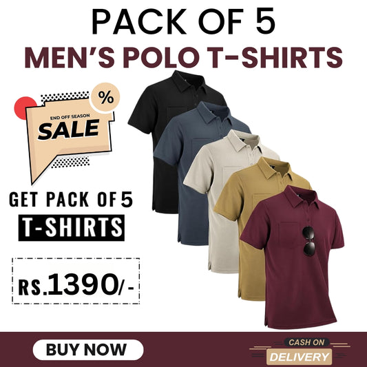 Men's Polo Premium Cotton T-Shirts | Pack of 5