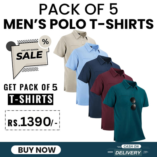 Men's Polo Premium Cotton T-Shirts | Pack of 5