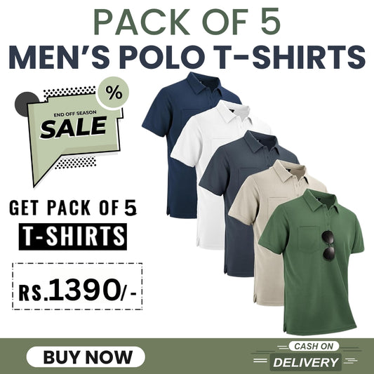 Men's Polo Premium Cotton T-Shirts | Pack of 5